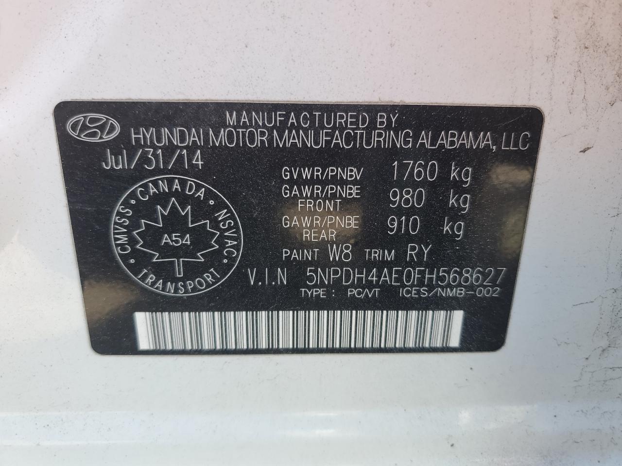 5NPDH4AE0FH568627 2015 Hyundai Elantra Se