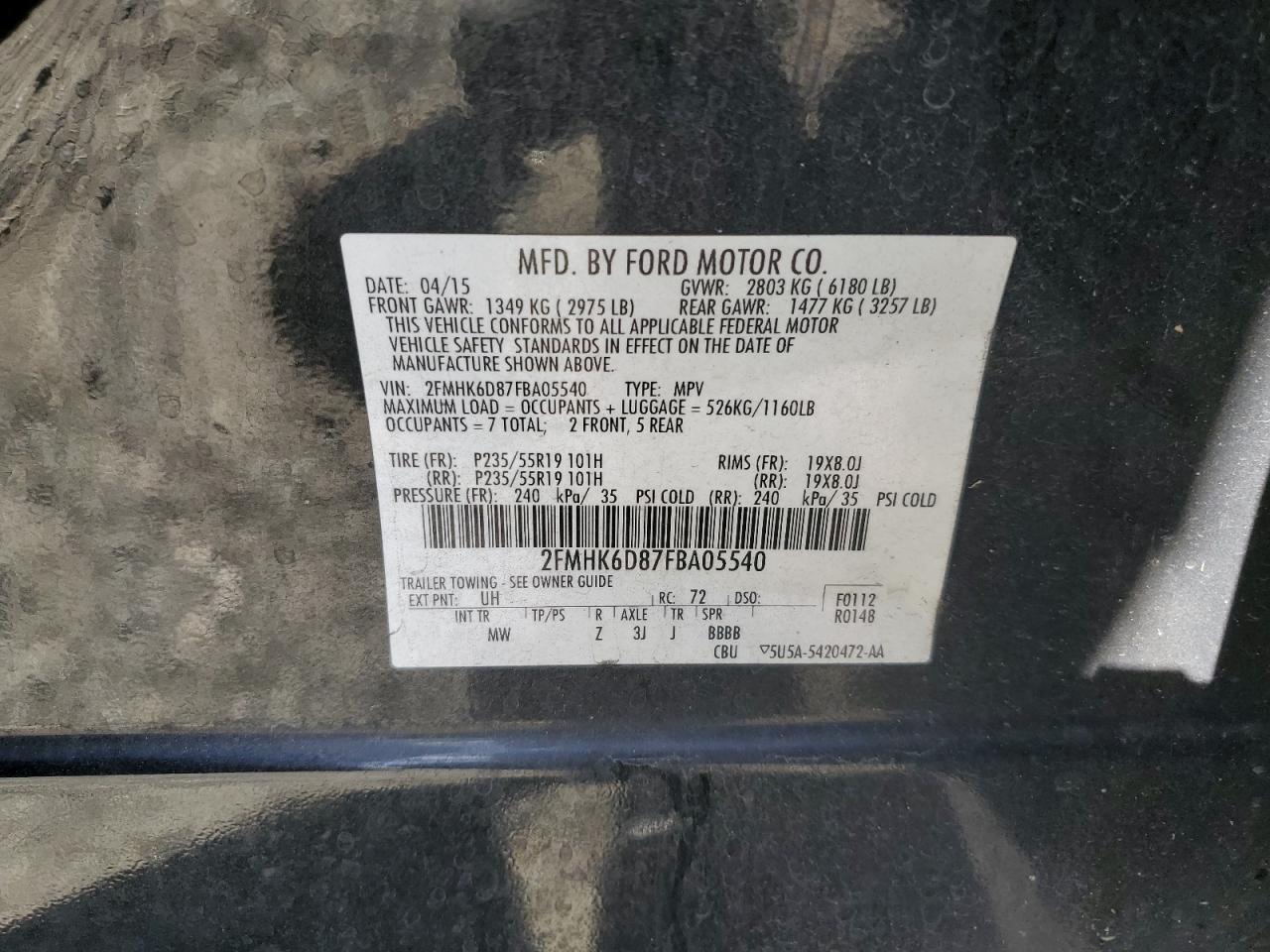 2FMHK6D87FBA05540 2015 Ford Flex Limited