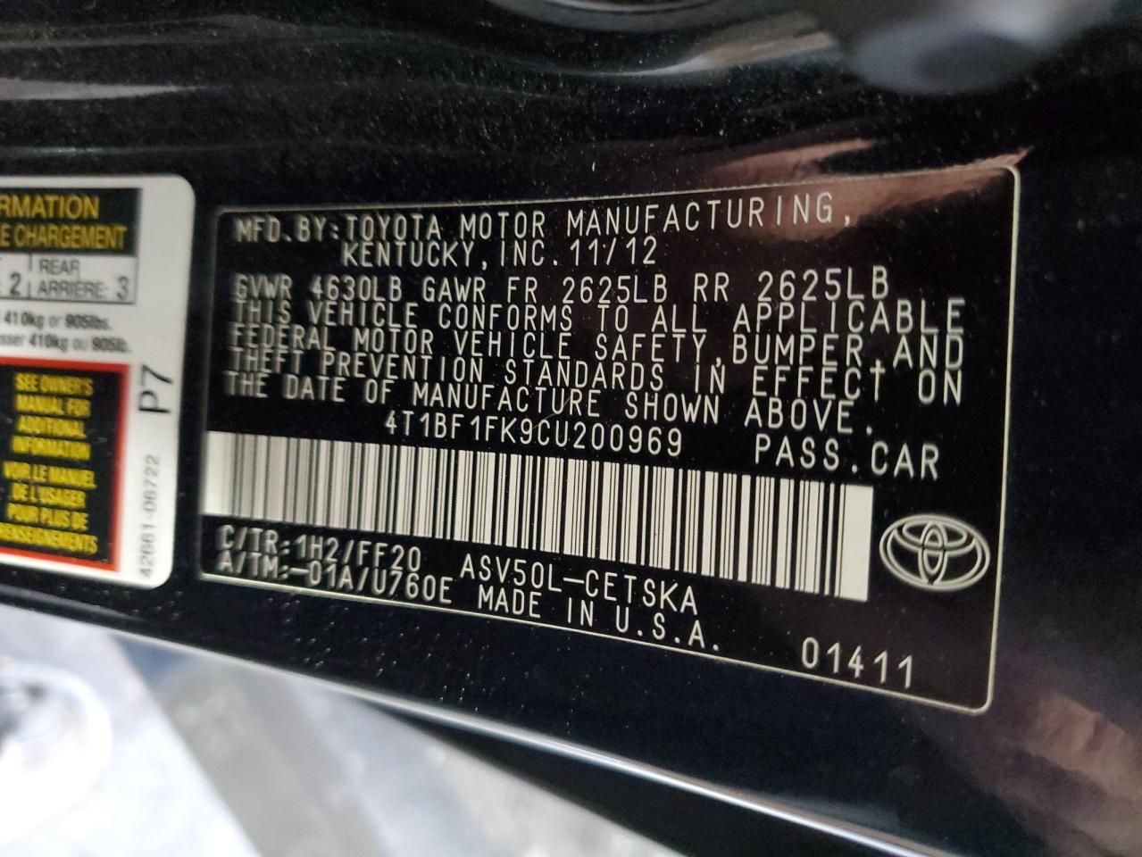 4T1BF1FK9CU200969 2012 Toyota Camry Base 4T1BF1FK9CU200969 2012 Toyota Camry Base