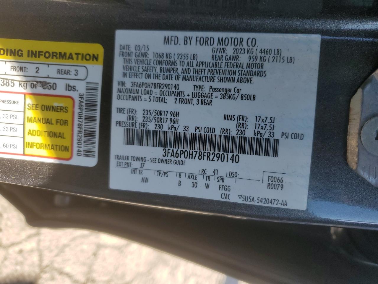 3FA6P0H78FR290140 2015 Ford Fusion Se