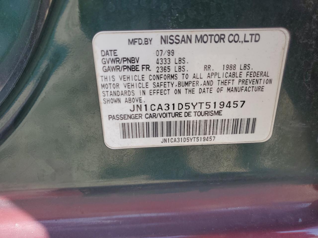 JN1CA31D5YT519457 2000 Nissan Maxima Gle