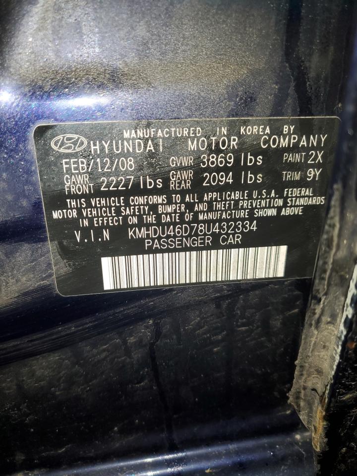 KMHDU46D78U432334 2008 Hyundai Elantra Gls