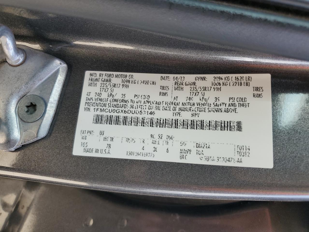 1FMCU0GX6DUD53146 2013 Ford Escape Se