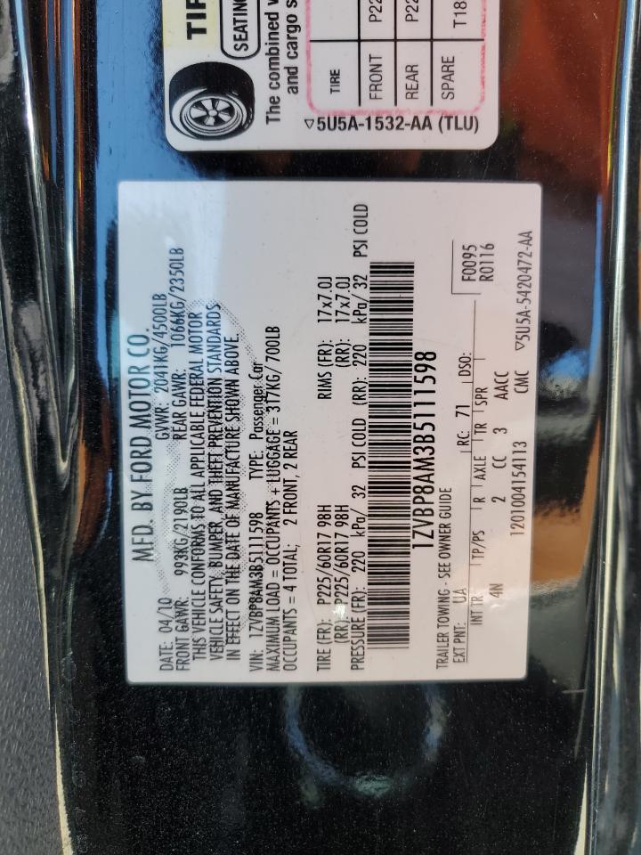 1ZVBP8AM3B5111598 2011 Ford Mustang