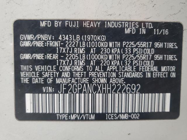 2017 SUBARU CROSSTREK - JF2GPANCXHH222692