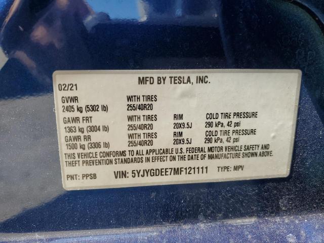 2021 Tesla Model Y VIN: 5YJYGDEE7MF121111 Lot: 51670434