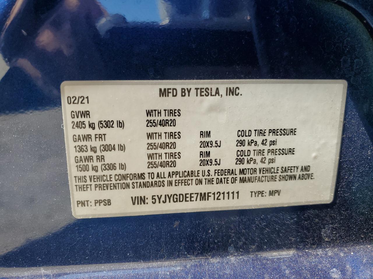 5YJYGDEE7MF121111 2021 Tesla Model Y