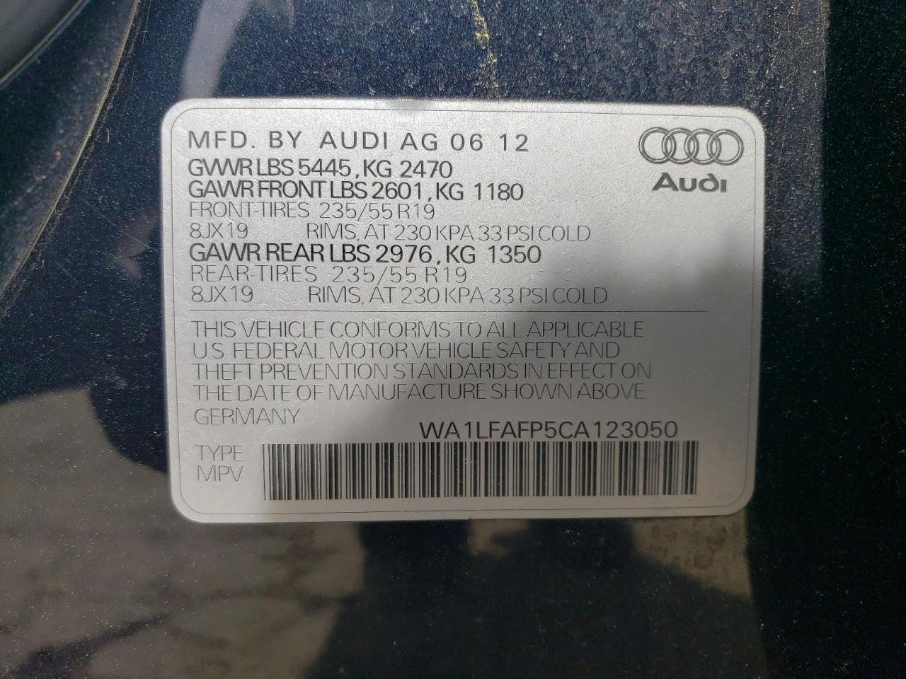 WA1LFAFP5CA123050 2012 Audi Q5 Premium Plus