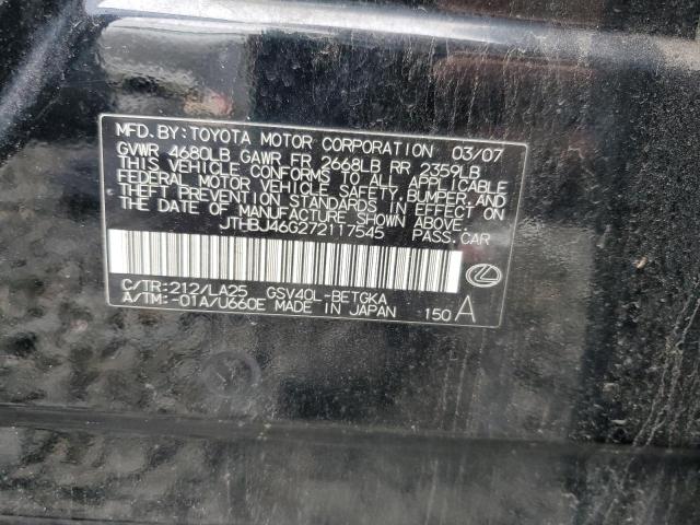 2007 Lexus Es 350 VIN: JTHBJ46G272117545 Lot: 51869864