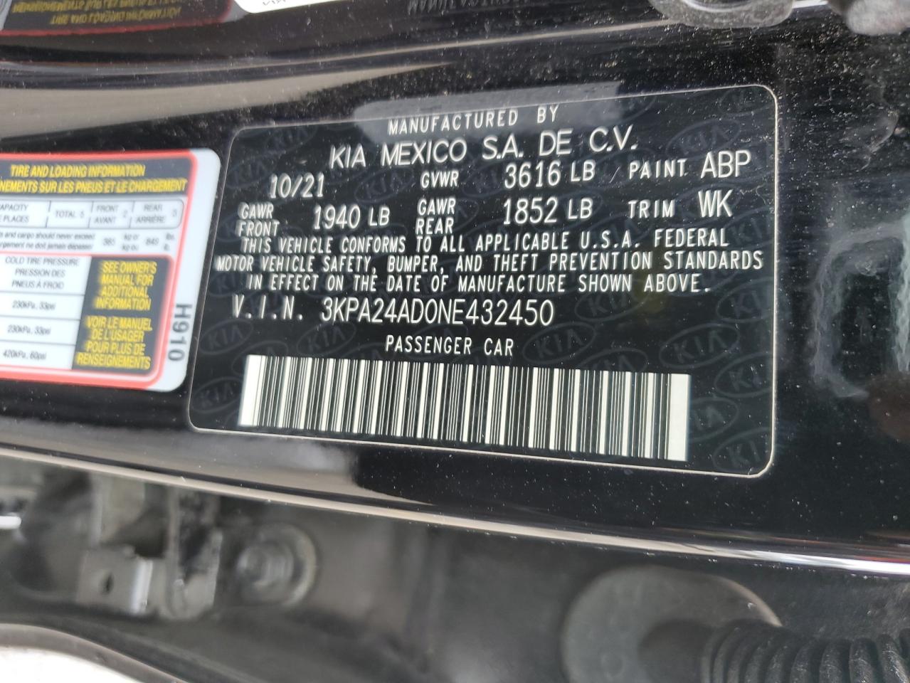 3KPA24AD0NE432450 2022 Kia Rio Lx