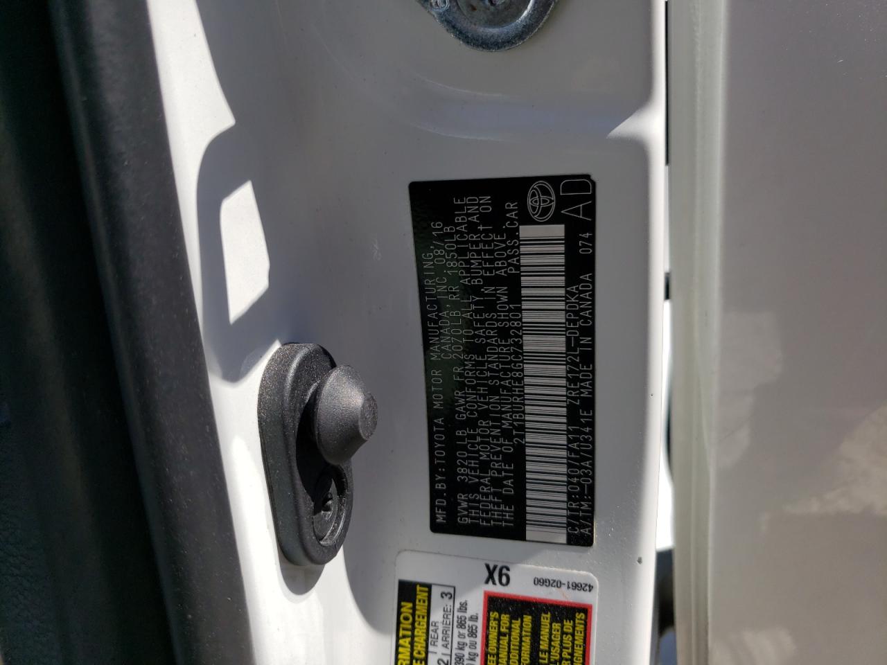 2T1BURHE8GC732801 2016 Toyota Corolla L