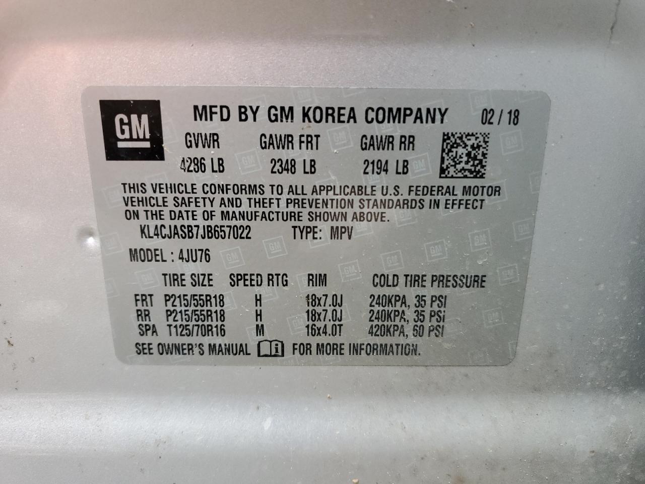 KL4CJASB7JB657022 2018 Buick Encore Preferred