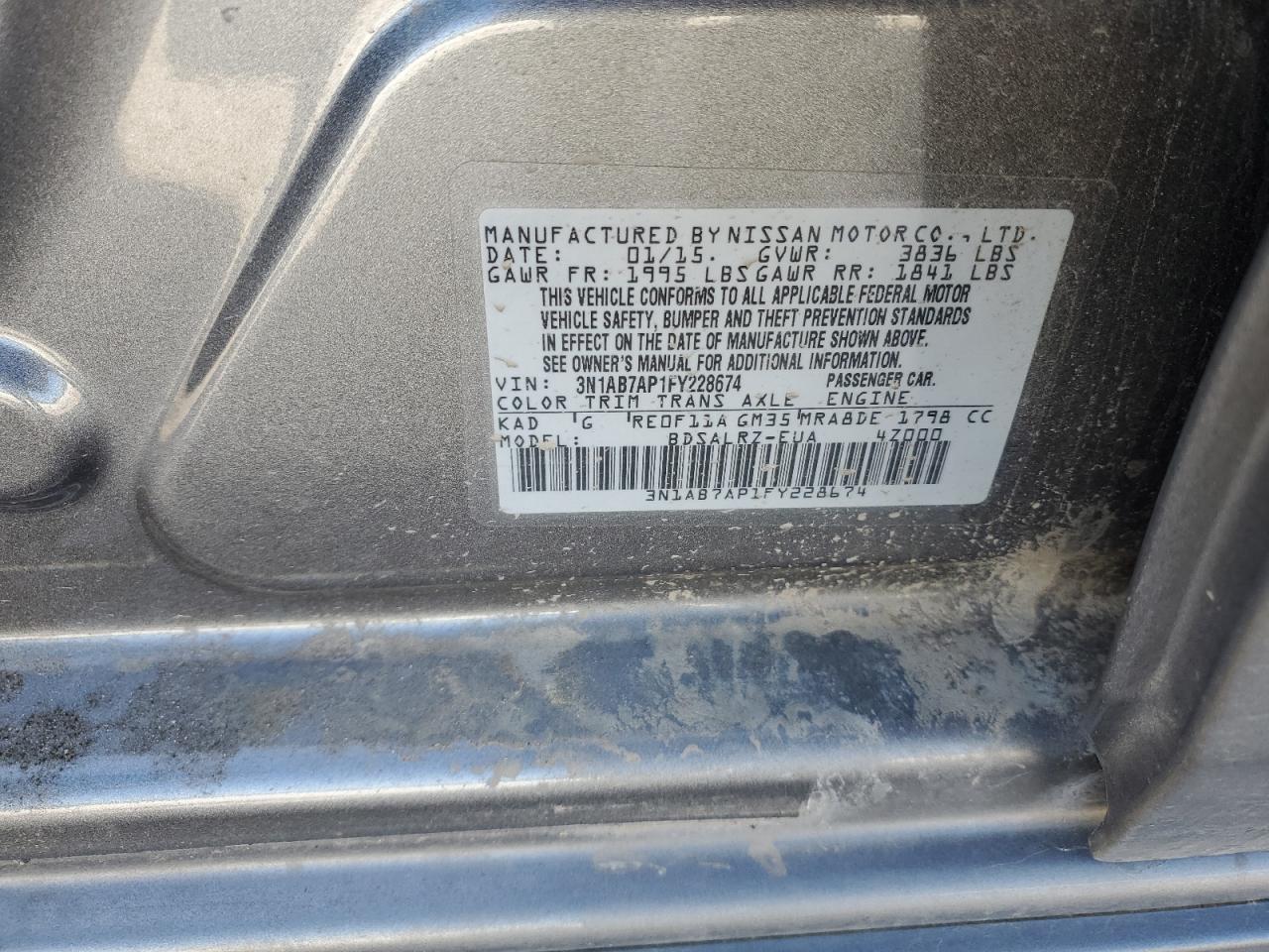 3N1AB7AP1FY228674 2015 Nissan Sentra S