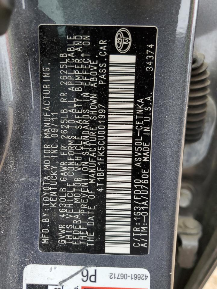 4T1BF1FK5CU001997 2012 Toyota Camry Base