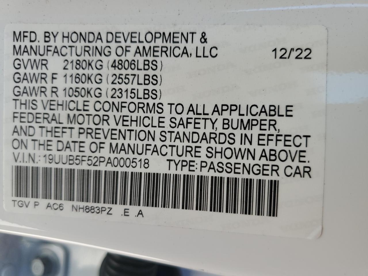 19UUB5F52PA000518 2023 Acura Tlx Tech A