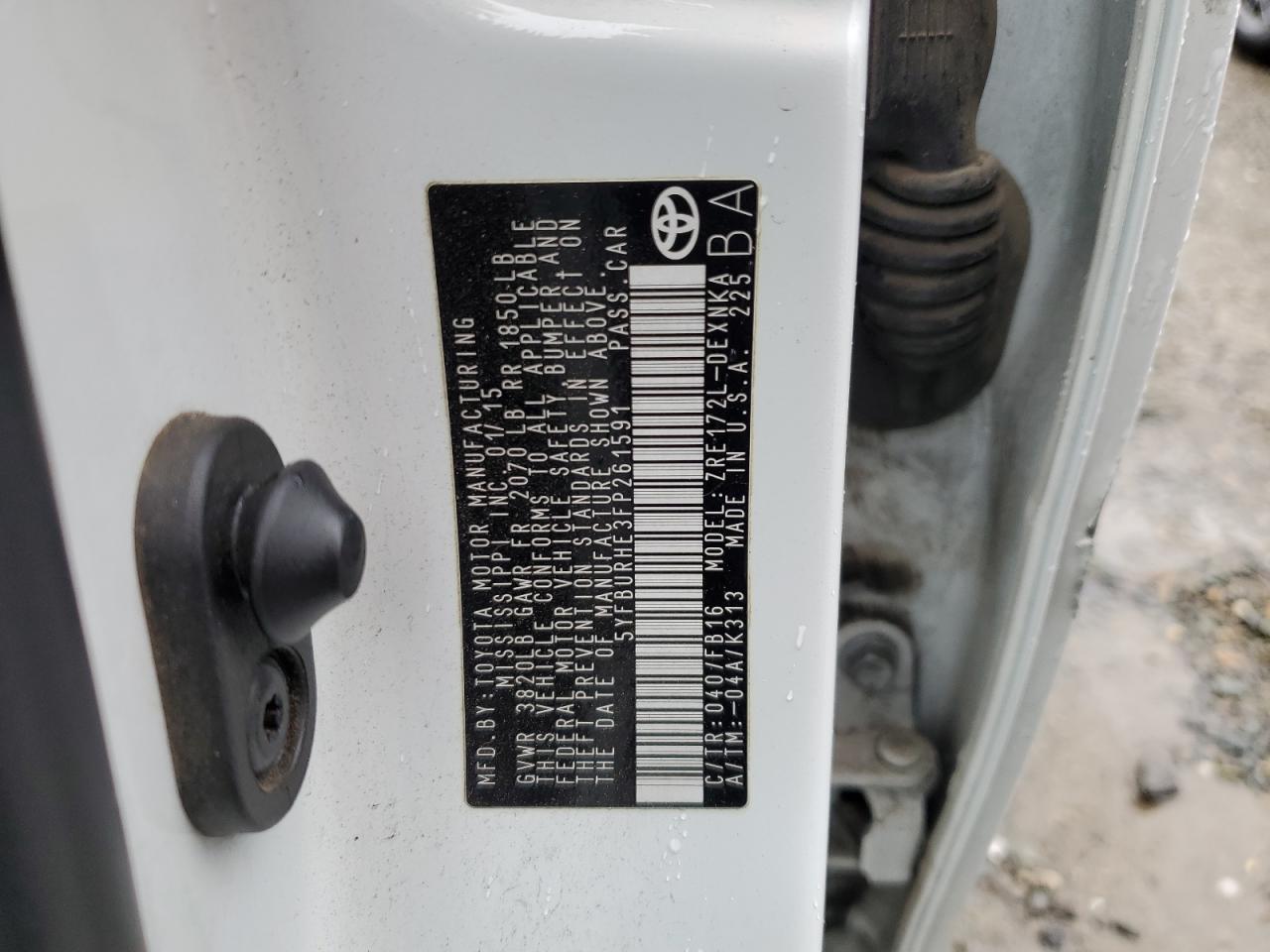 5YFBURHE3FP261591 2015 Toyota Corolla L