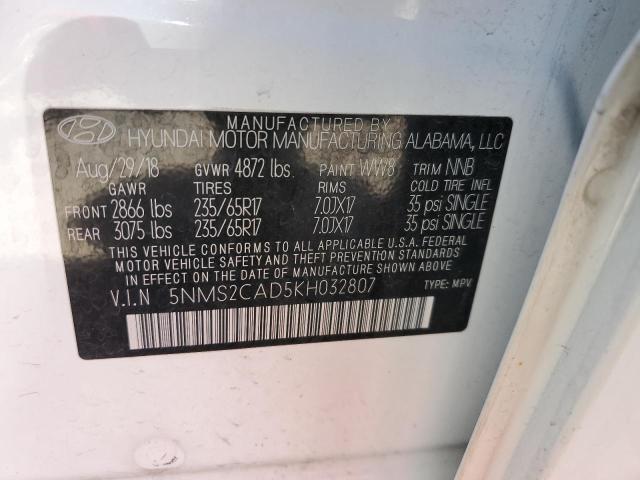 2019 Hyundai Santa Fe Se VIN: 5NMS2CAD5KH032807 Lot: 51409224