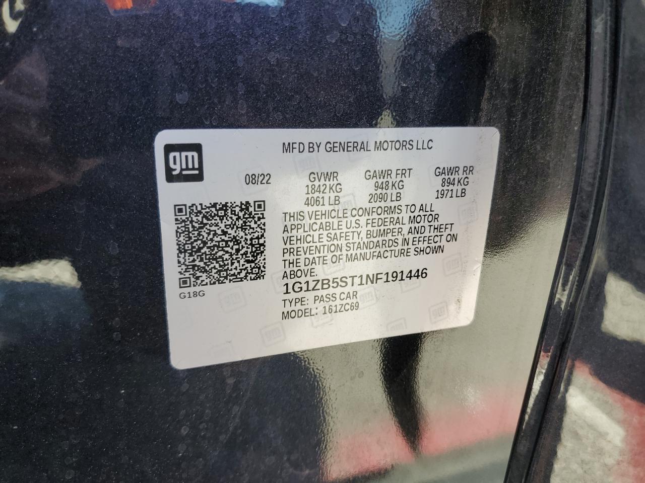 1G1ZB5ST1NF191446 2022 Chevrolet Malibu Ls