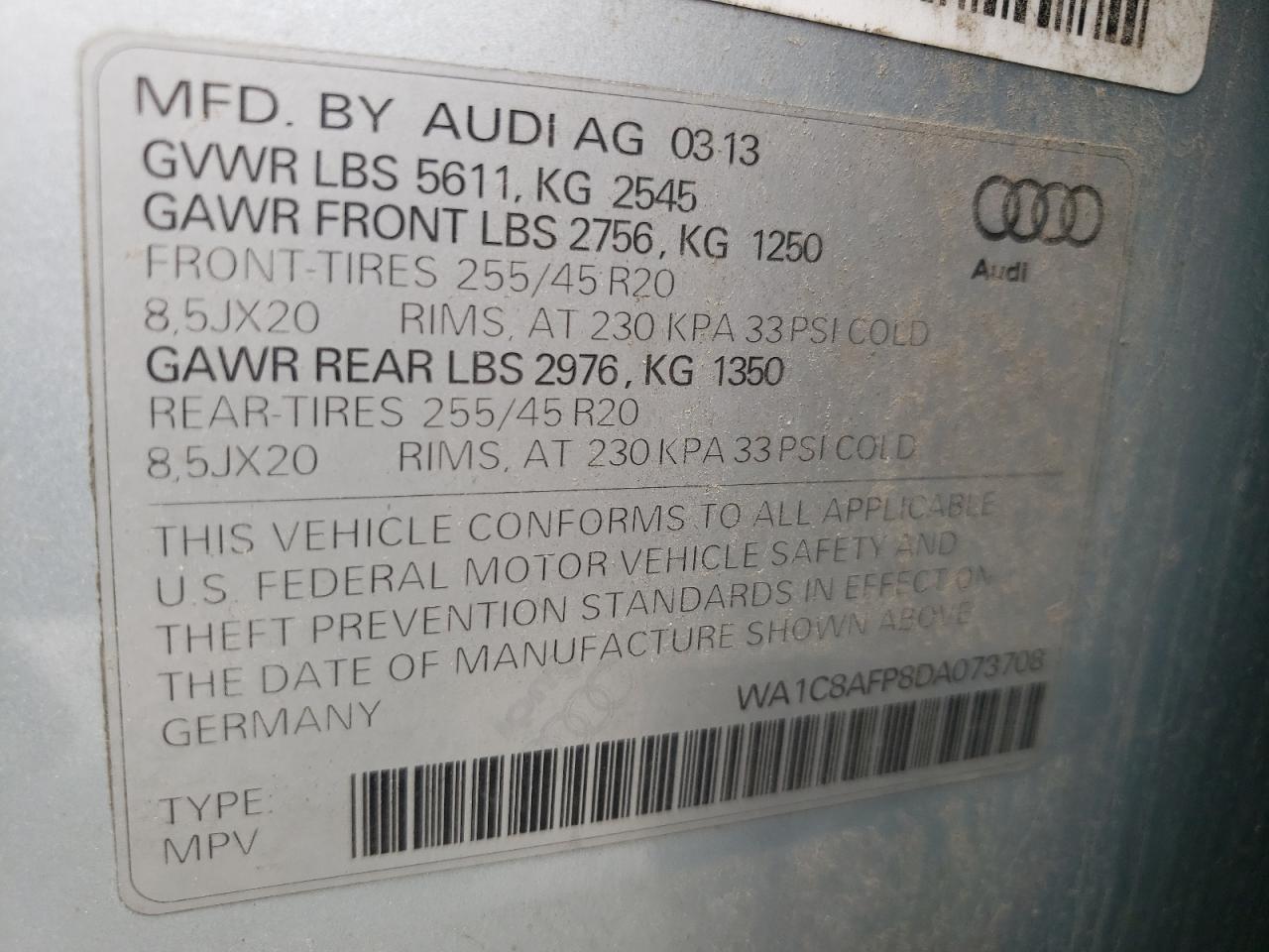 WA1C8AFP8DA073708 2013 Audi Q5 Premium Hybrid