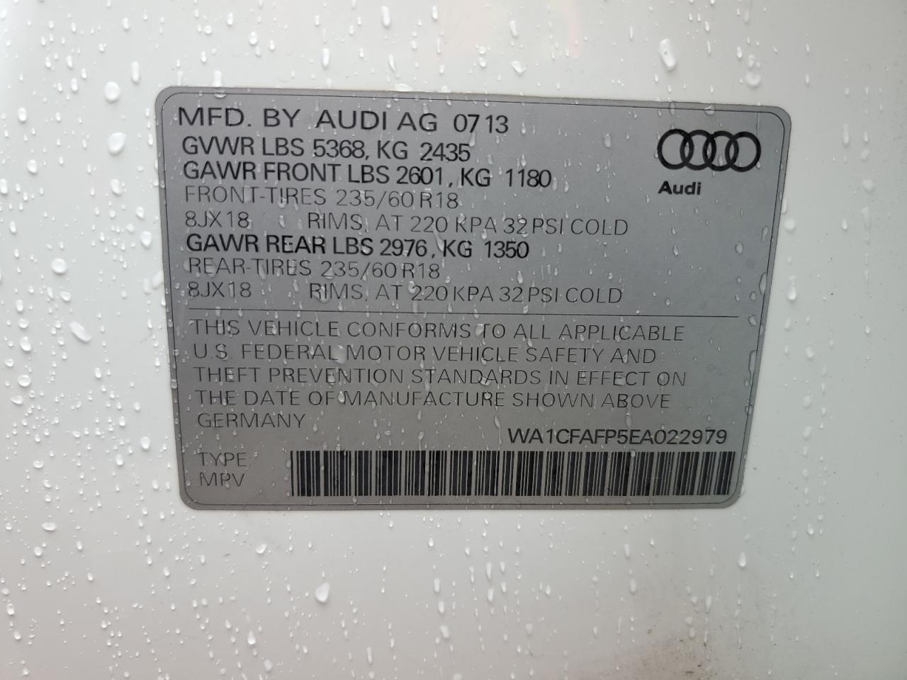 WA1CFAFP5EA022979 2014 Audi Q5 Premium