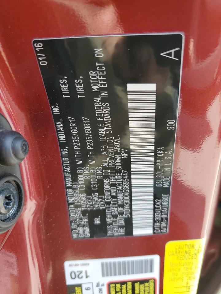 5TDYK3DC4GS695447 2016 Toyota Sienna Xle