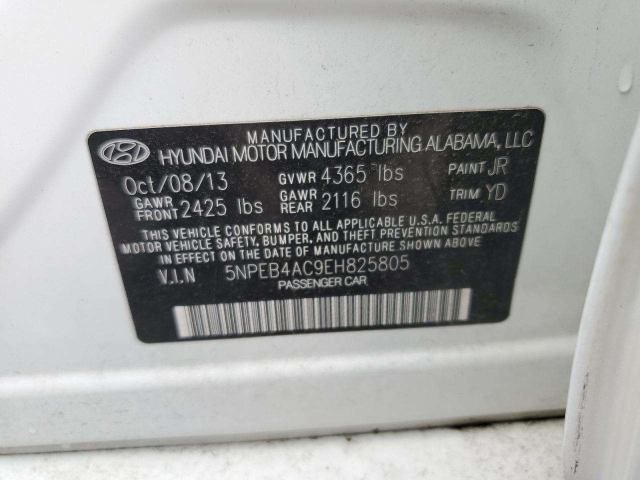 5NPEB4AC9EH825805 2014 Hyundai Sonata Gls