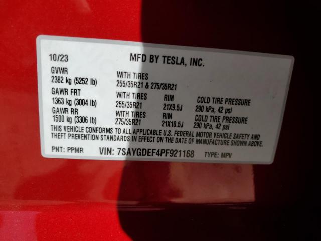 VIN 7SAYGDEF4PF921168 Tesla Model Y  2022 12