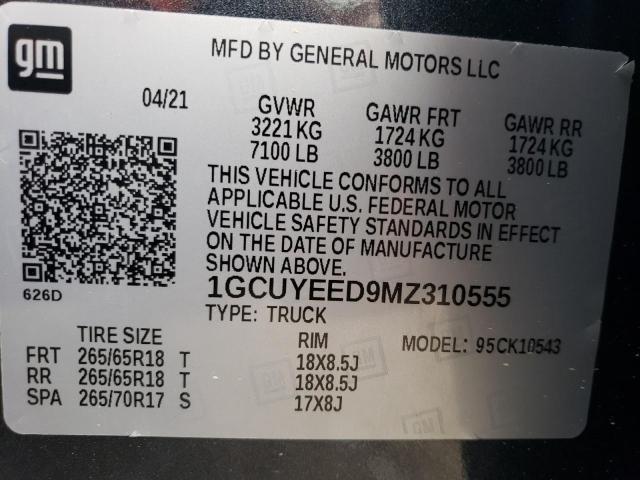 2021 Chevrolet Silverado K1500 Rst VIN: 1GCUYEED9MZ310555 Lot: 51653044