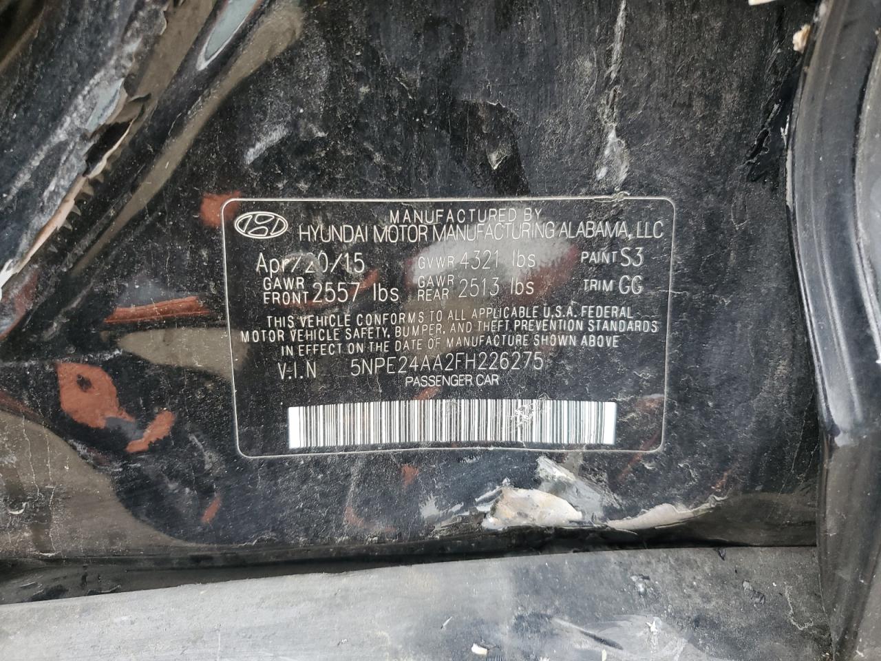 5NPE24AA2FH226275 2015 Hyundai Sonata Eco