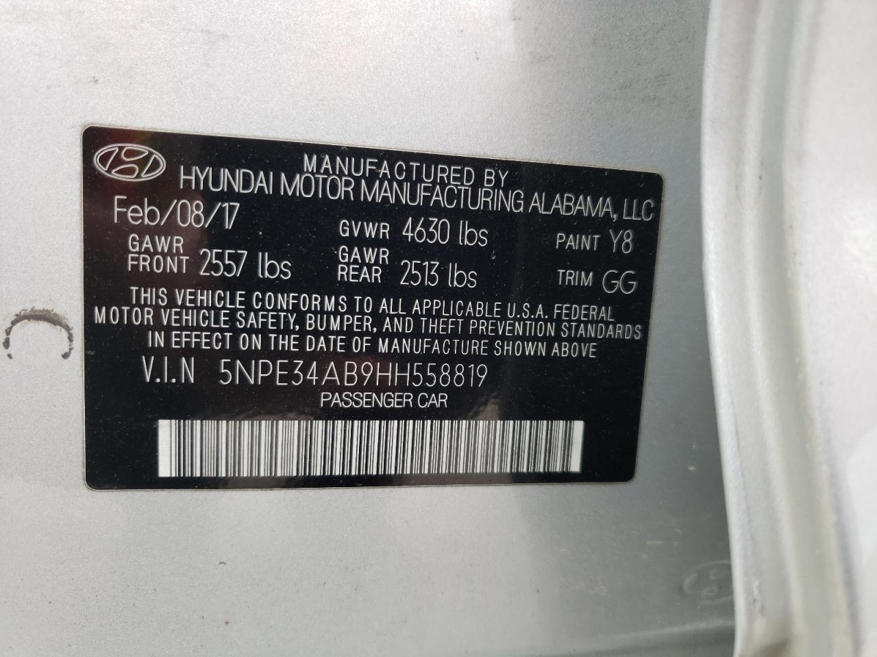 5NPE34AB9HH558819 2017 Hyundai Sonata Sport