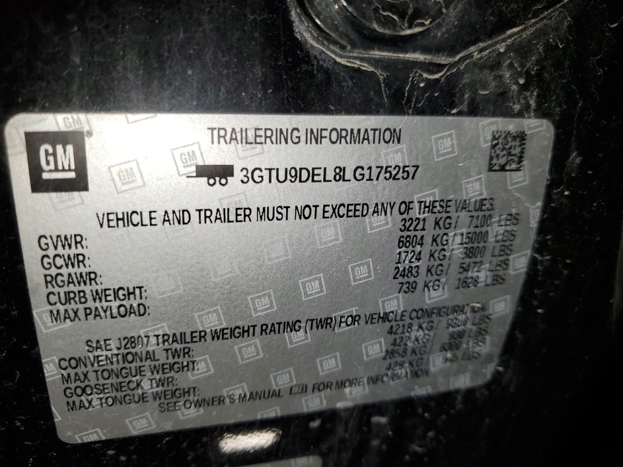 3GTU9DEL8LG175257 2020 GMC Sierra K1500 Slt