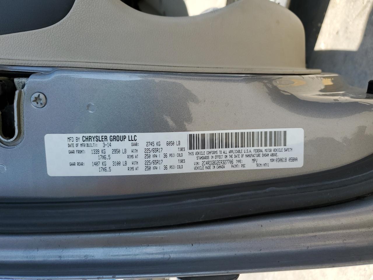 2C4RDGBG2ER327706 2014 Dodge Grand Caravan Se