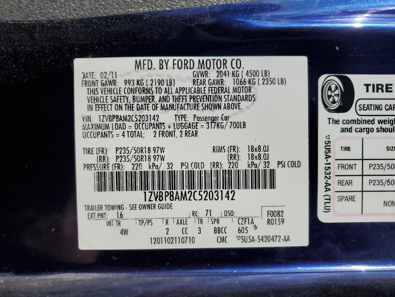 1ZVBP8AM2C5203142 2012 Ford Mustang