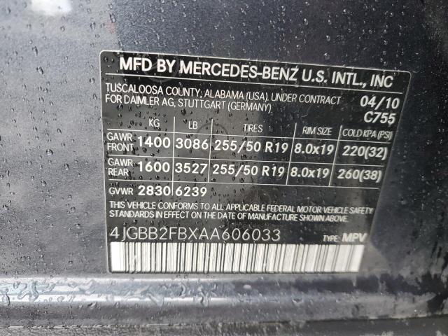 2010 Mercedes-Benz Ml 350 Bluetec VIN: 4JGBB2FBXAA606033 Lot: 51720564