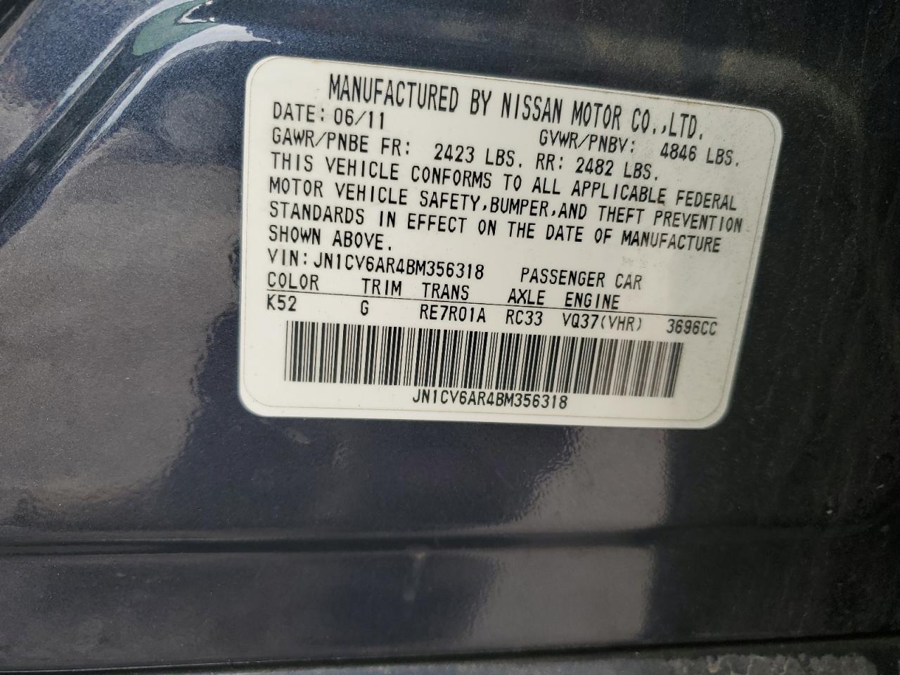 JN1CV6AR4BM356318 2011 Infiniti G37