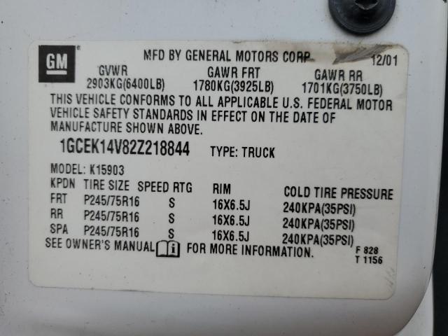 2002 Chevrolet Silverado K1500 VIN: 1GCEK14V82Z218844 Lot: 49800994