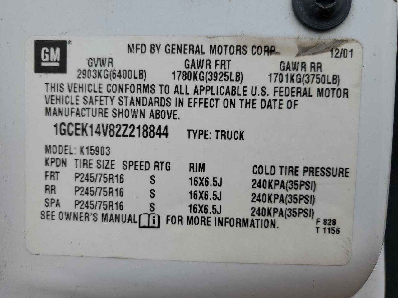 1GCEK14V82Z218844 2002 Chevrolet Silverado K1500