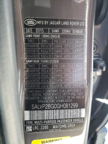 2016 LAND ROVER RANGE ROVE - SALVP2BG0GH081299