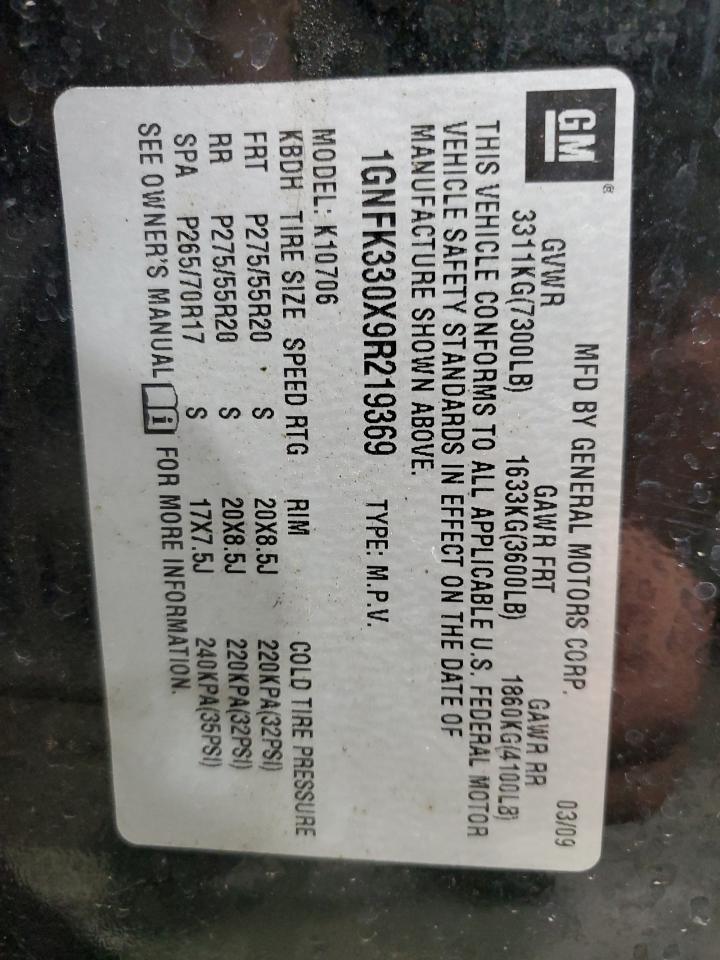 1GNFK330X9R219369 2009 Chevrolet Tahoe K1500 Ltz