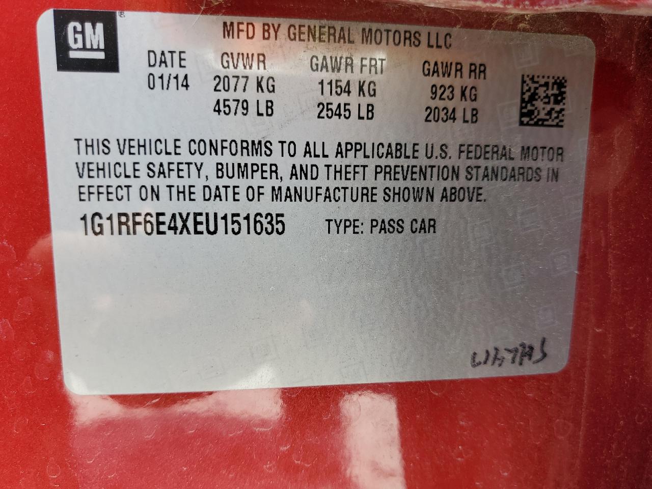 1G1RF6E4XEU151635 2014 Chevrolet Volt