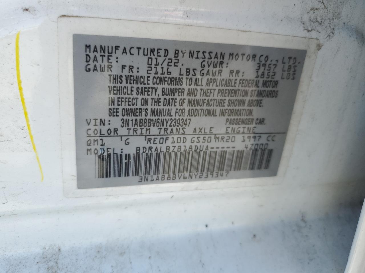 3N1AB8BV6NY239347 2022 Nissan Sentra S