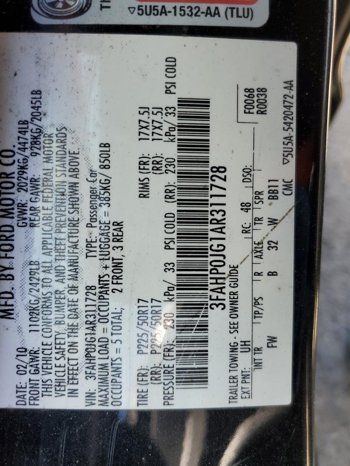 3FAHP0JG1AR311728 2010 Ford Fusion Sel