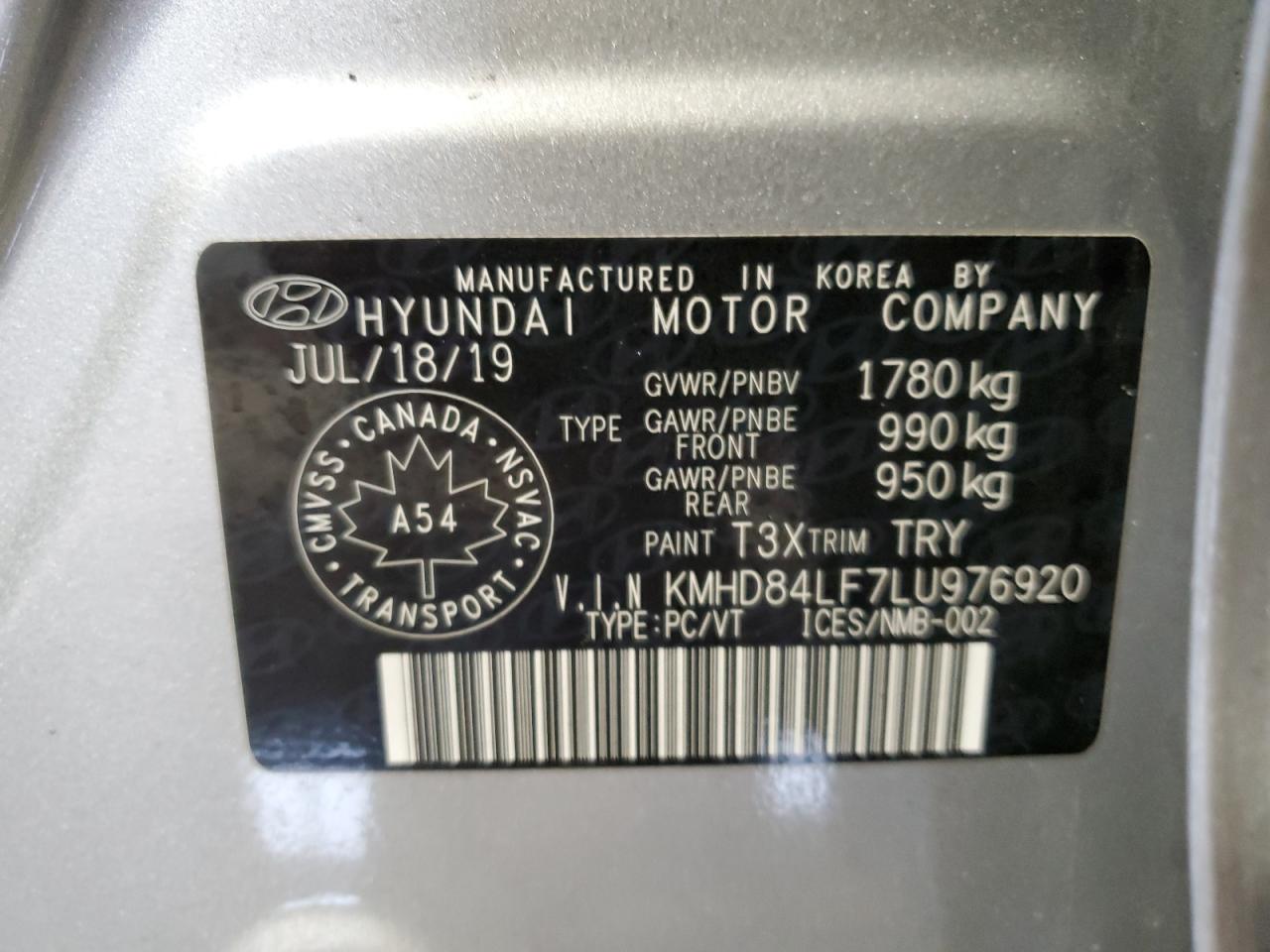 KMHD84LF7LU976920 2020 Hyundai Elantra Sel