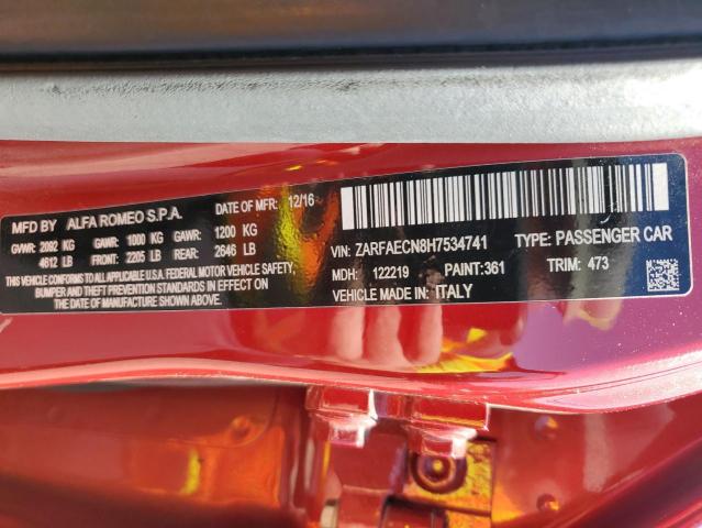 2017 Alfa Romeo Giulia Ti VIN: ZARFAECN8H7534741 Lot: 51824064