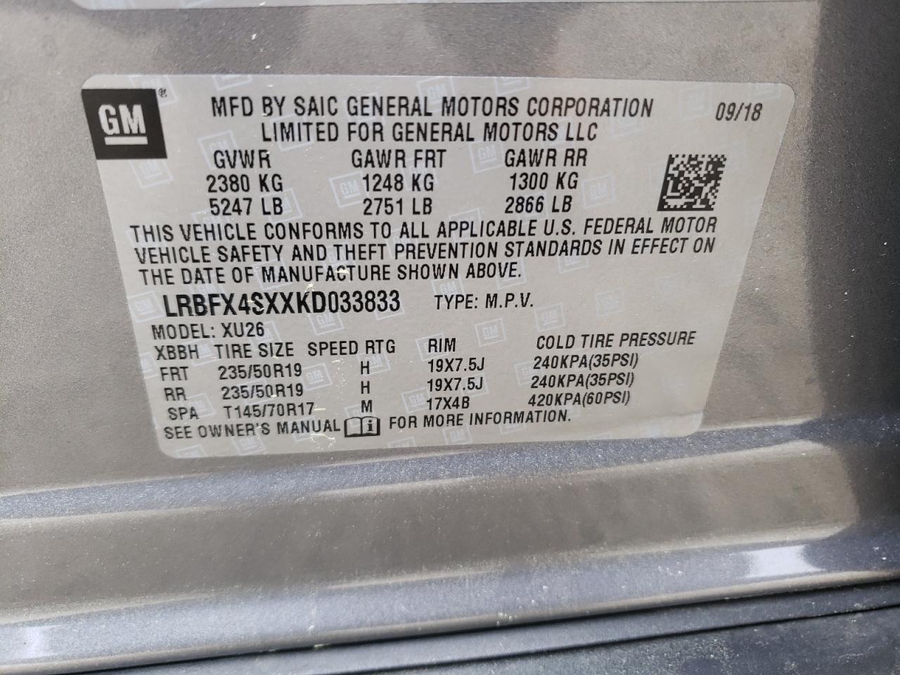 LRBFX4SXXKD033833 2019 Buick Envision Premium Ii