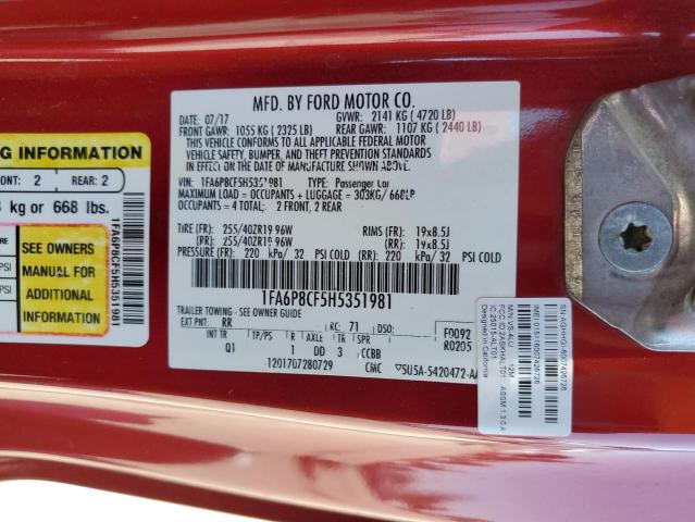 2017 Ford Mustang Gt VIN: 1FA6P8CF5H5351981 Lot: 53170024