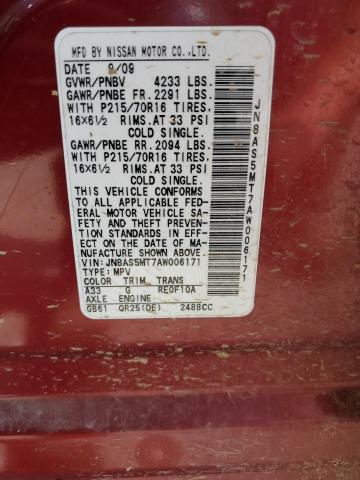 2010 Nissan Rogue S VIN: JN8AS5MT7AW006171 Lot: 52385934