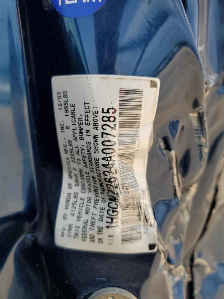 1HGCM72624A007285 2004 Honda Accord Ex