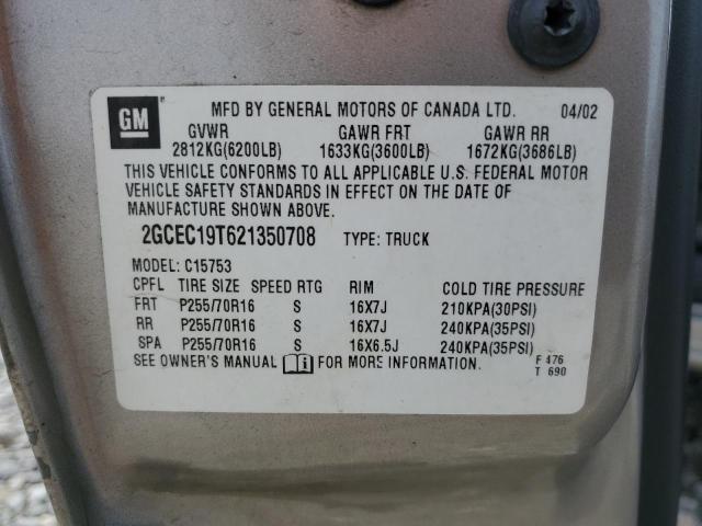 2002 Chevrolet Silverado C1500 VIN: 2GCEC19T621350708 Lot: 50246354