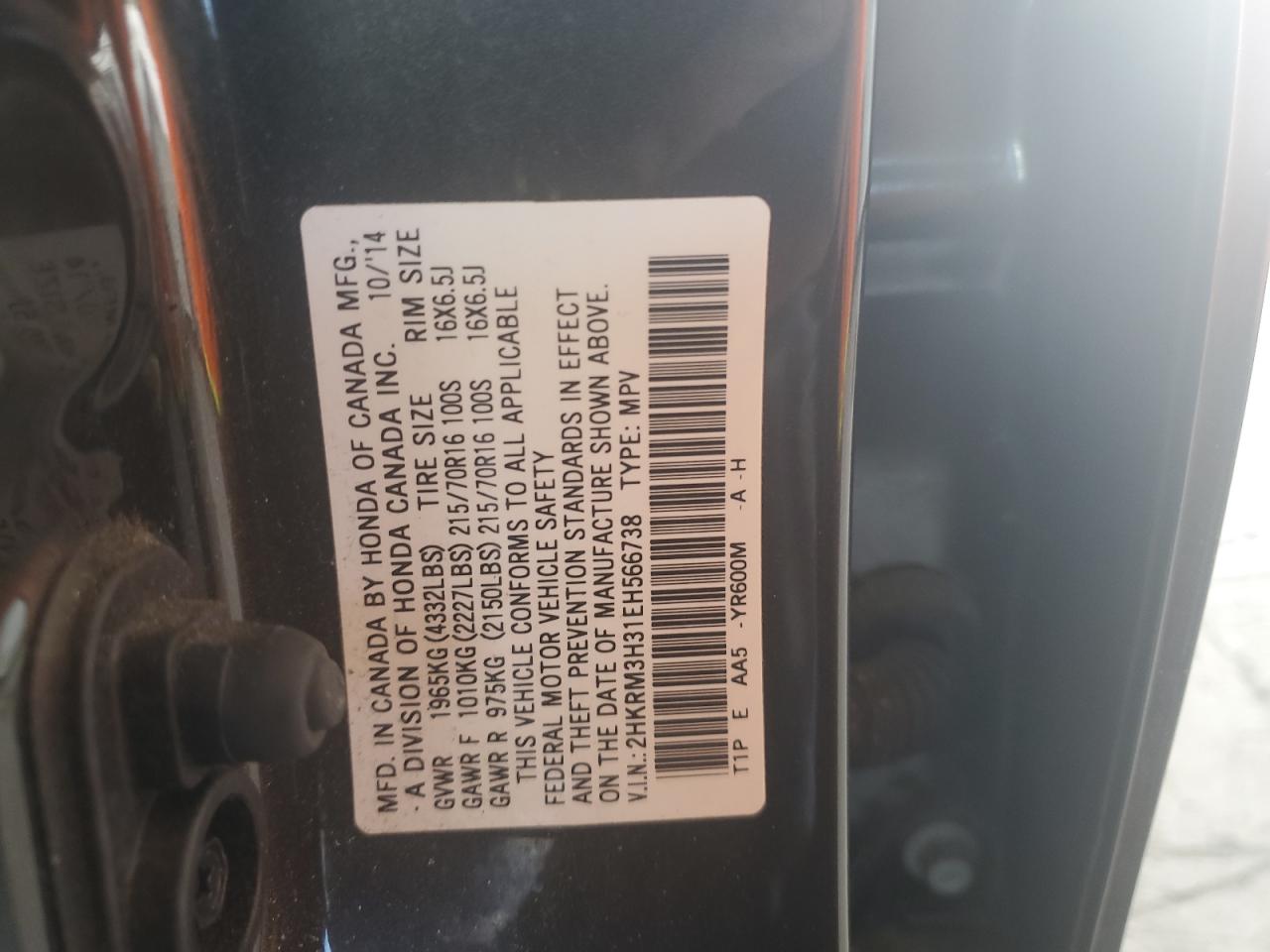 2HKRM3H31EH566738 2014 Honda Cr-V Lx